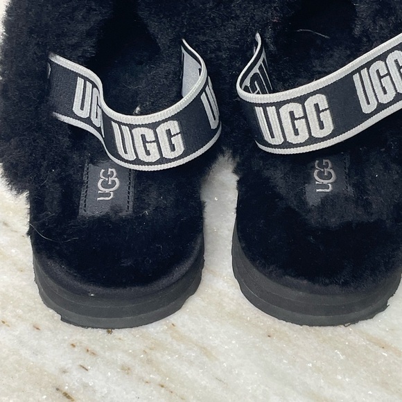 UGG slippers kids sequin Funkette chunky sz 1 black elastic strap - Picture 2 of 5